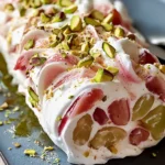 Pavlova roulée rhubarbe mascarpone